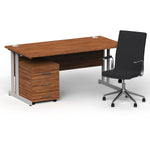 Impulse 1600mm Cantilever Straight Desk With Mobile Pedestal and Ezra Black Executive Chair - Rogey