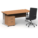 Impulse 1600mm Cantilever Straight Desk With Mobile Pedestal and Ezra Black Executive Chair - Rogey