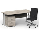 Impulse 1600mm Cantilever Straight Desk With Mobile Pedestal and Ezra Black Executive Chair - Rogey