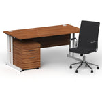 Impulse 1600mm Cantilever Straight Desk With Mobile Pedestal and Ezra Black Executive Chair - Rogey