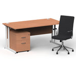 Impulse 1600mm Cantilever Straight Desk With Mobile Pedestal and Ezra Black Executive Chair - Rogey