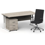 Impulse 1600mm Cantilever Straight Desk With Mobile Pedestal and Ezra Black Executive Chair - Rogey