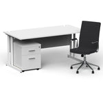 Impulse 1600mm Cantilever Straight Desk With Mobile Pedestal and Ezra Black Executive Chair - Rogey