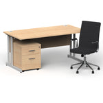 Impulse 1600mm Cantilever Straight Desk With Mobile Pedestal and Ezra Black Executive Chair - Rogey