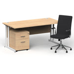 Impulse 1600mm Cantilever Straight Desk With Mobile Pedestal and Ezra Black Executive Chair - Rogey