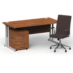 Impulse 1600mm Cantilever Straight Desk With Mobile Pedestal and Ezra Brown Executive Chair - Rogey