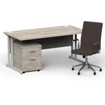 Impulse 1600mm Cantilever Straight Desk With Mobile Pedestal and Ezra Brown Executive Chair - Rogey