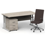 Impulse 1600mm Cantilever Straight Desk With Mobile Pedestal and Ezra Brown Executive Chair - Rogey