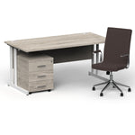 Impulse 1600mm Cantilever Straight Desk With Mobile Pedestal and Ezra Brown Executive Chair - Rogey