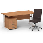 Impulse 1600mm Cantilever Straight Desk With Mobile Pedestal and Ezra Brown Executive Chair - Rogey