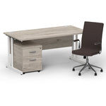 Impulse 1600mm Cantilever Straight Desk With Mobile Pedestal and Ezra Brown Executive Chair - Rogey