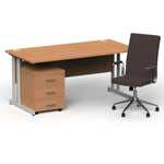 Impulse 1600mm Cantilever Straight Desk With Mobile Pedestal and Ezra Brown Executive Chair - Rogey