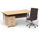 Impulse 1600mm Cantilever Straight Desk With Mobile Pedestal and Ezra Brown Executive Chair - Rogey