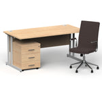 Impulse 1600mm Cantilever Straight Desk With Mobile Pedestal and Ezra Brown Executive Chair - Rogey