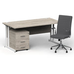 Impulse 1600mm Cantilever Straight Desk With Mobile Pedestal and Ezra Grey Executive Chair - Rogey