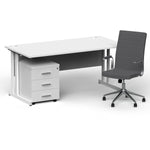 Impulse 1600mm Cantilever Straight Desk With Mobile Pedestal and Ezra Grey Executive Chair - Rogey