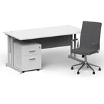 Impulse 1600mm Cantilever Straight Desk With Mobile Pedestal and Ezra Grey Executive Chair - Rogey