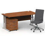 Impulse 1600mm Cantilever Straight Desk With Mobile Pedestal and Ezra Grey Executive Chair - Rogey