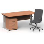 Impulse 1600mm Cantilever Straight Desk With Mobile Pedestal and Ezra Grey Executive Chair - Rogey