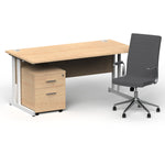 Impulse 1600mm Cantilever Straight Desk With Mobile Pedestal and Ezra Grey Executive Chair - Rogey