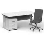 Impulse 1600mm Cantilever Straight Desk With Mobile Pedestal and Ezra Grey Executive Chair - Rogey