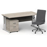 Impulse 1600mm Cantilever Straight Desk With Mobile Pedestal and Ezra Grey Executive Chair - Rogey