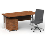 Impulse 1600mm Cantilever Straight Desk With Mobile Pedestal and Ezra Grey Executive Chair - Rogey