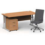 Impulse 1600mm Cantilever Straight Desk With Mobile Pedestal and Ezra Grey Executive Chair - Rogey