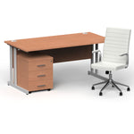 Impulse 1600mm Cantilever Straight Desk With Mobile Pedestal and Ezra White Executive Chair - Rogey