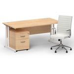 Impulse 1600mm Cantilever Straight Desk With Mobile Pedestal and Ezra White Executive Chair - Rogey