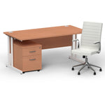 Impulse 1600mm Cantilever Straight Desk With Mobile Pedestal and Ezra White Executive Chair - Rogey