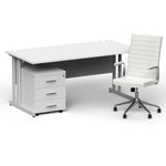 Impulse 1600mm Cantilever Straight Desk With Mobile Pedestal and Ezra White Executive Chair - Rogey