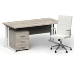 Impulse 1600mm Cantilever Straight Desk With Mobile Pedestal and Ezra White Executive Chair - Rogey