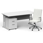 Impulse 1600mm Cantilever Straight Desk With Mobile Pedestal and Ezra White Executive Chair - Rogey