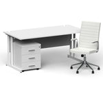 Impulse 1600mm Cantilever Straight Desk With Mobile Pedestal and Ezra White Executive Chair - Rogey