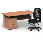 Impulse 1600mm Cantilever Straight Desk With Mobile Pedestal and Relay Black Back Operator Chair - Rogey