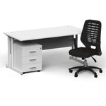 Impulse 1600mm Cantilever Straight Desk With Mobile Pedestal and Relay Black Back Operator Chair - Rogey