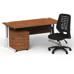 Impulse 1600mm Cantilever Straight Desk With Mobile Pedestal and Relay Black Back Operator Chair - Rogey