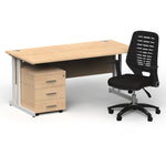 Impulse 1600mm Cantilever Straight Desk With Mobile Pedestal and Relay Black Back Operator Chair - Rogey