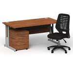 Impulse 1600mm Cantilever Straight Desk With Mobile Pedestal and Relay Black Back Operator Chair - Rogey