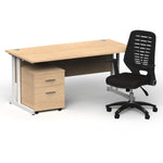 Impulse 1600mm Cantilever Straight Desk With Mobile Pedestal and Relay Black Back Operator Chair - Rogey