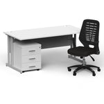 Impulse 1600mm Cantilever Straight Desk With Mobile Pedestal and Relay Black Back Operator Chair - Rogey