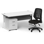 Impulse 1600mm Cantilever Straight Desk With Mobile Pedestal and Relay Black Back Operator Chair - Rogey