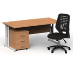 Impulse 1600mm Cantilever Straight Desk With Mobile Pedestal and Relay Black Back Operator Chair - Rogey