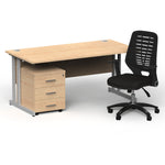 Impulse 1600mm Cantilever Straight Desk With Mobile Pedestal and Relay Black Back Operator Chair - Rogey