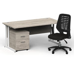 Impulse 1600mm Cantilever Straight Desk With Mobile Pedestal and Relay Black Back Operator Chair - Rogey