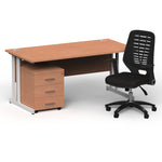 Impulse 1600mm Cantilever Straight Desk With Mobile Pedestal and Relay Black Back Operator Chair - Rogey