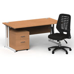 Impulse 1600mm Cantilever Straight Desk With Mobile Pedestal and Relay Black Back Operator Chair - Rogey