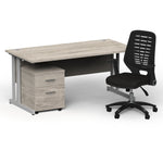 Impulse 1600mm Cantilever Straight Desk With Mobile Pedestal and Relay Black Back Operator Chair - Rogey