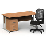 Impulse 1600mm Cantilever Straight Desk With Mobile Pedestal and Relay Silver Back Operator Chair - Rogey